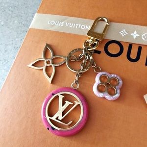 Authentic Louis Vuitton Bijoux Gold & Pink Marbled LV Bag Charm / Keychain
